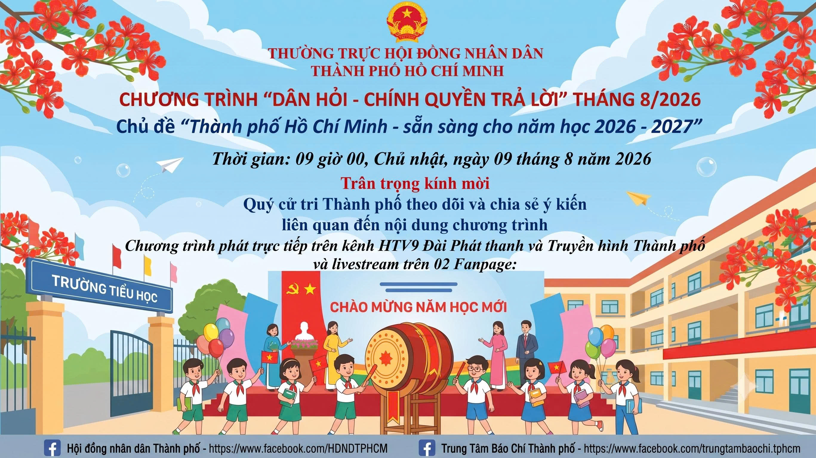 Sắp diễn ra: Chương trình “Dân hỏi - Chính quyền trả lời” tháng 8 năm 2026 với chủ đề “Thành phố Hồ Chí Minh - Sẵn sàng cho năm học 2026 - 2027”