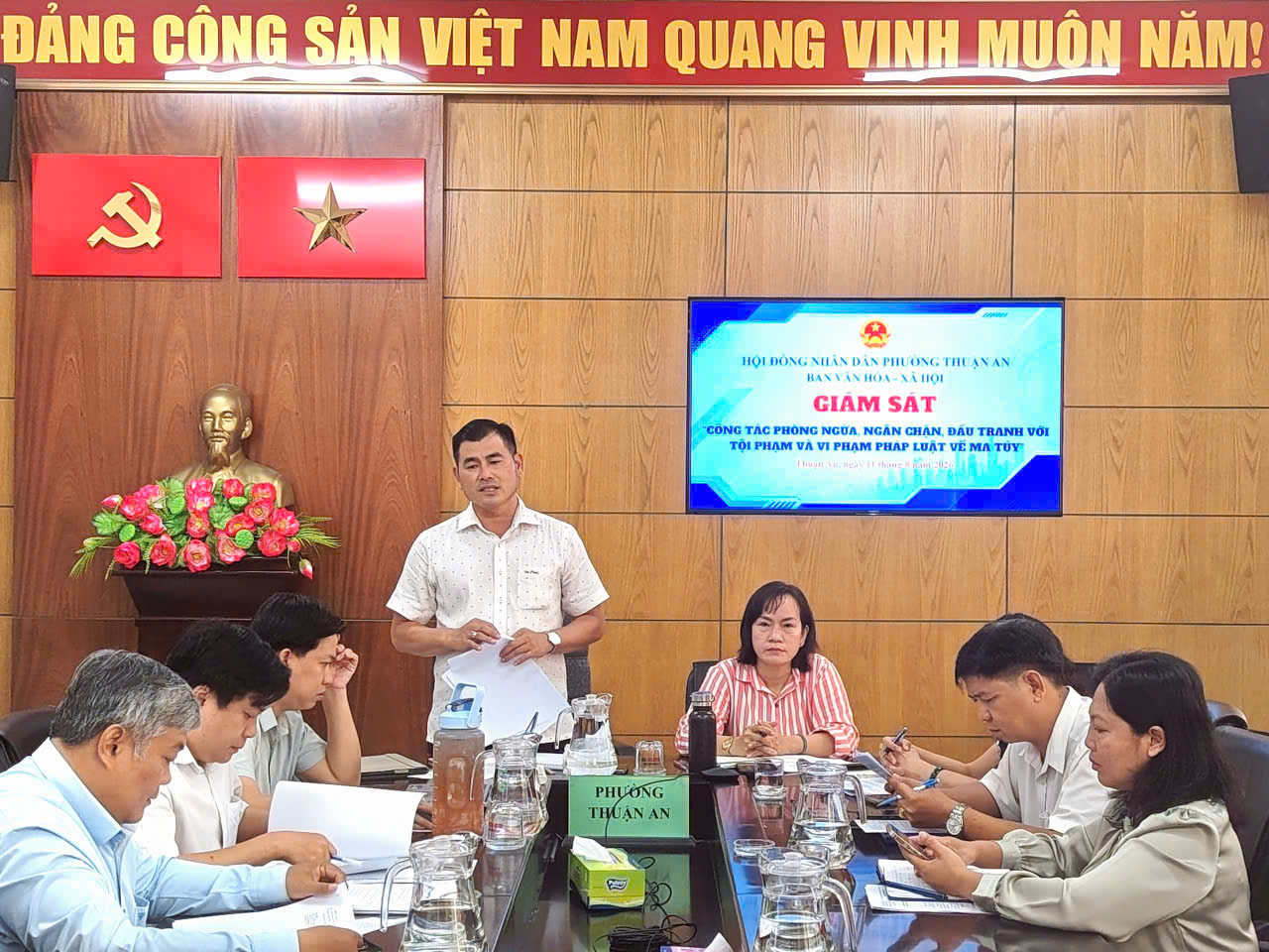 Ban Văn hóa - Xã hội của Hội đồng nhân dân phường Thuận An giám sát chuyên đề đối với Công an phường Thuận An