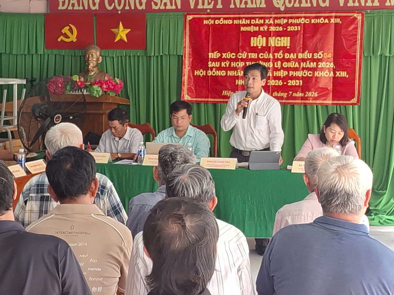 TỔ ĐẠI BIỂU SỐ 04 HỘI ĐỒNG NHÂN DÂN XÃ HIỆP PHƯỚC TIẾP XÚC CỬ TRI SAU KỲ HỌP THỨ BA (KỲ HỌP THƯỜNG LỆ GIỮA NĂM 2026) HỘI ĐỒNG NHÂN DÂN XÃ KHÓA XIII, NHIỆM KỲ 2026-2031